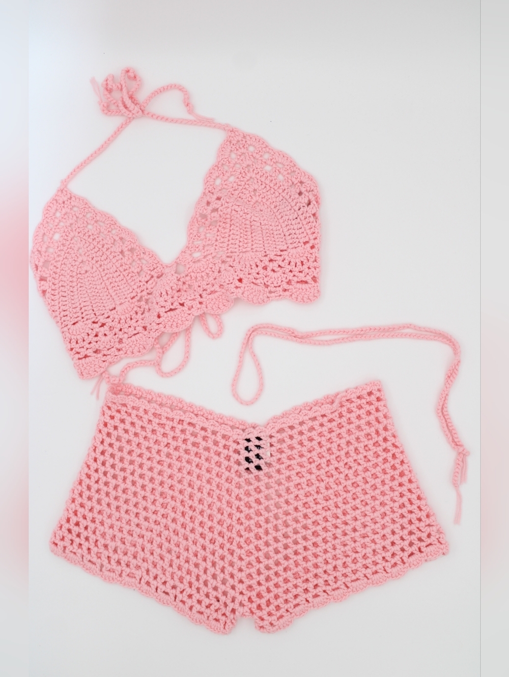 SHEIN Pink Crochet 2PC Set Bikini Top Shorts XS